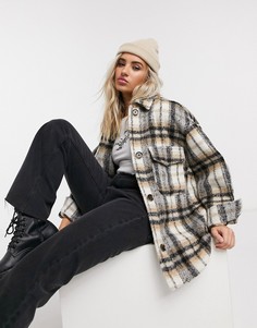 Свободная рубашка в черно-бежевую клетку Bershka-Мульти