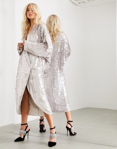 Свободное платье миди с запахом ASOS EDITION-Серебряный