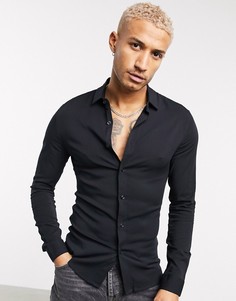 Черная обтягивающая рубашка из вискозы ASOS DESIGN-Черный