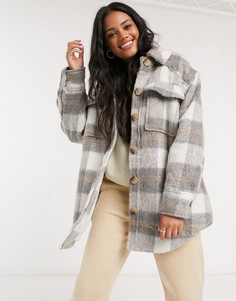 Куртка в клетку с подкладкой из искусственного меха ASOS DESIGN-Синий