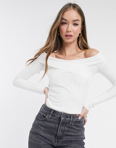 Кремовый джемпер в широкий рубчик со спущенными плечами Miss Selfridge
