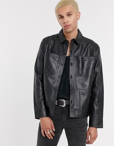 Черная кожаная рубашка свободного кроя ASOS DESIGN-Черный