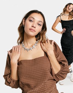 Серебристое ожерелье со стразами ASOS DESIGN-Серебряный