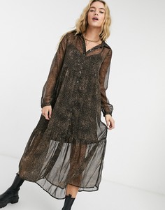 Длинное многоярусное платье-рубашка с леопардовым принтом Noisy May-Мульти