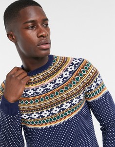 Темно-синий жаккардовый джемпер ASOS DESIGN с оригинальным узором