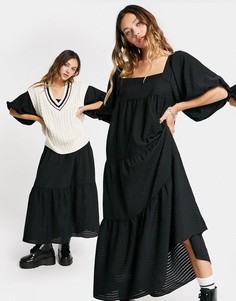 Черное ярусное свободное платье макси ASOS DESIGN CIRCULAR-Черный