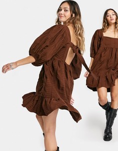 Коричневое ярусное свободное платье мини ASOS DESIGN CIRCULAR-Коричневый