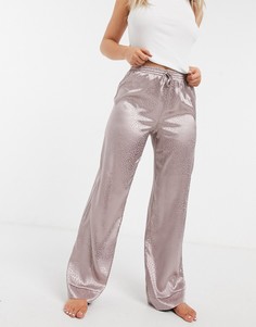 Пижамные атласные брюки со звериным принтом ASOS DESIGN mix & match-Розовый