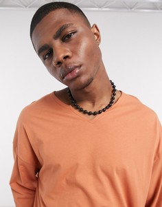 Рыжий oversized-лонгслив с разрезом на вороте ASOS DESIGN-Оранжевый