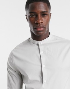 Серая эластичная приталенная рубашка с воротником с застежкой на пуговицу ASOS DESIGN-Серый