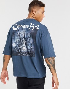 Зеленая oversized-футболка с принтом на спине ASOS DESIGN-Темно-синий