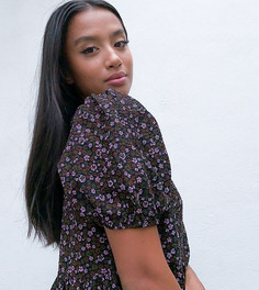 Свободное платье мини с цветочным принтом ASOS DESIGN Petite-Черный