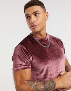 Бордовая велюровая футболка ASOS DESIGN-Красный