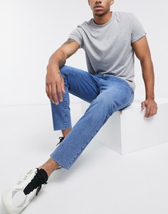 Классические темно-выбеленные синие джинсы с необработанными краями ASOS DESIGN-Синий