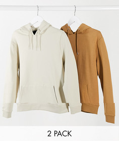 Набор из 2 худи бежевого/табачного цвета ASOS DESIGN-Мульти