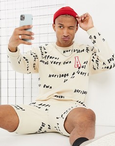 Спортивный костюм ASOS Actual в стиле oversized с шортами и текстовым логотипом-Бежевый
