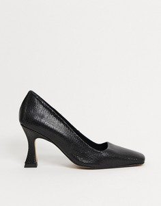 Черные кожаные туфли-лодочки с квадратным носком ASOS DESIGN-Черный