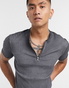 Обтягивающая футболка в рубчик с молнией ASOS DESIGN-Оранжевый