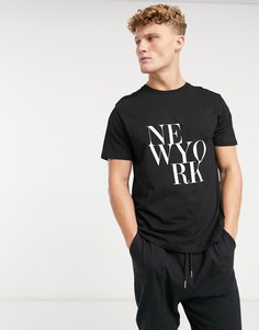 Черная футболка с принтом "New York" Topman-Черный