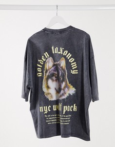 Черная oversized-футболка с эффектом кислотной стирки и принтом волка на спине ASOS DESIGN-Черный