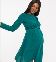 Зеленое платье мини с запахом и длинными рукавами ASOS DESIGN Maternity-Зеленый