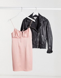 Розовое платье-комбинация мини с присборенным лифом Topshop-Розовый