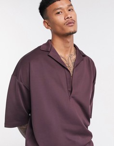 Коричневая футболка-поло в стиле oversized с отложным воротником от комплекта ASOS DESIGN-Коричневый