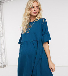 Темно-синее свободное oversized-платье для беременных с рукавами-оборками ASOS DESIGN-Синий