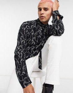 Рубашка классического кроя с принтом и завязкой ASOS DESIGN-Черный