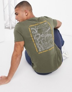 Свободная футболка цвета хаки с принтом на спине Jack & Jones-Зеленый