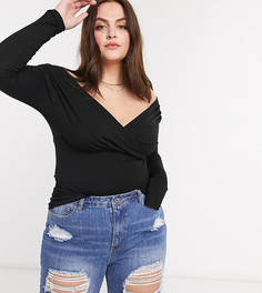 Эксклюзивный черный топ с запахом и вырезом ASOS DESIGN Curve