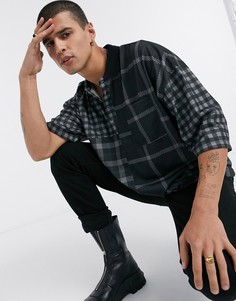 Клетчатая футболка-поло в стиле oversized от ASOS DESIGN-Черный