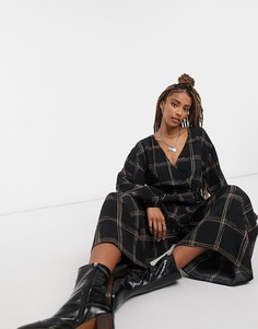 Свободный комбинезон в клетку с запахом ASOS DESIGN-Мульти