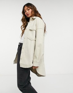 Бежевая рубашка навыпуск Stradivarius-Кремовый