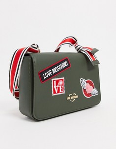Темно-зеленая сумка через плечо с нашивками Love Moschino-Зеленый