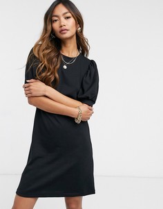 Черное платье-футболка мини с пышными рукавами Vero Moda-Черный