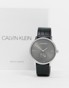 Часы с серым циферблатом и черным ремешком Calvin Klein-Черный