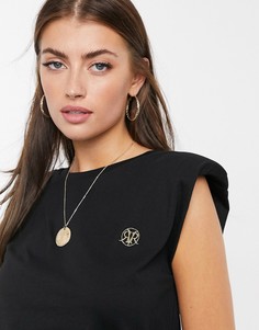 Черный топ без рукавов с подплечниками River Island