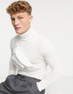 Серовато-бежевый джемпер с отворачивающимся воротом River Island-Белый