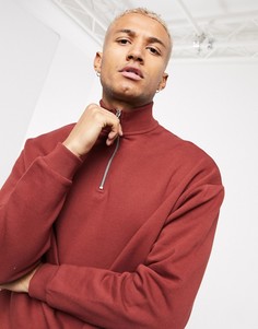 Коричневый oversized-свитшот с короткой молнией ASOS DESIGN