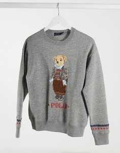 Серый свитшот с круглым вырезом с фирменным медвежонком Polo Ralph Lauren