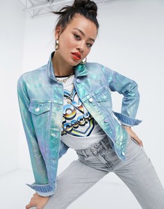 Джинсовая куртка зеленого переливающегося цвета Love Moschino-Зеленый
