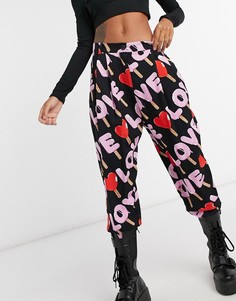 Черные брюки Love Moschino с разноцветным принтом «LOVE»-Черный