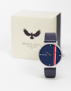 Черные часы на кожаном ремешке с серым циферблатом Brave Soul-Синий