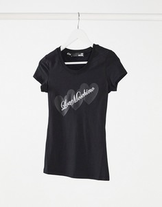 Черная футболка с тремя сердцами и логотипом Love Moschino-Черный