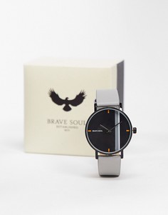 Часы с серым кожаным ремешком Brave Soul-Черный
