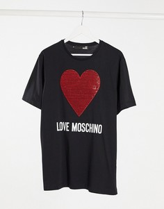 Черная футболка с логотипом и сердцем из пайеток Love Moschino-Черный