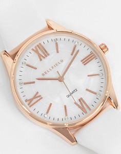 Часы с белым ремешком и циферблатом цвета розового золота Bellfield-Белый