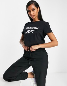 Черная укороченная футболка с большим логотипом Reebok-Черный