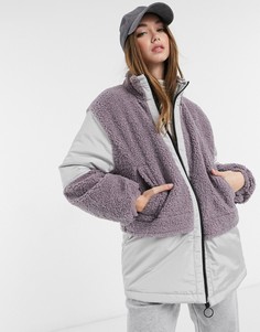Флисовая oversize-куртка с нашивками ASOS DESIGN-Кремовый